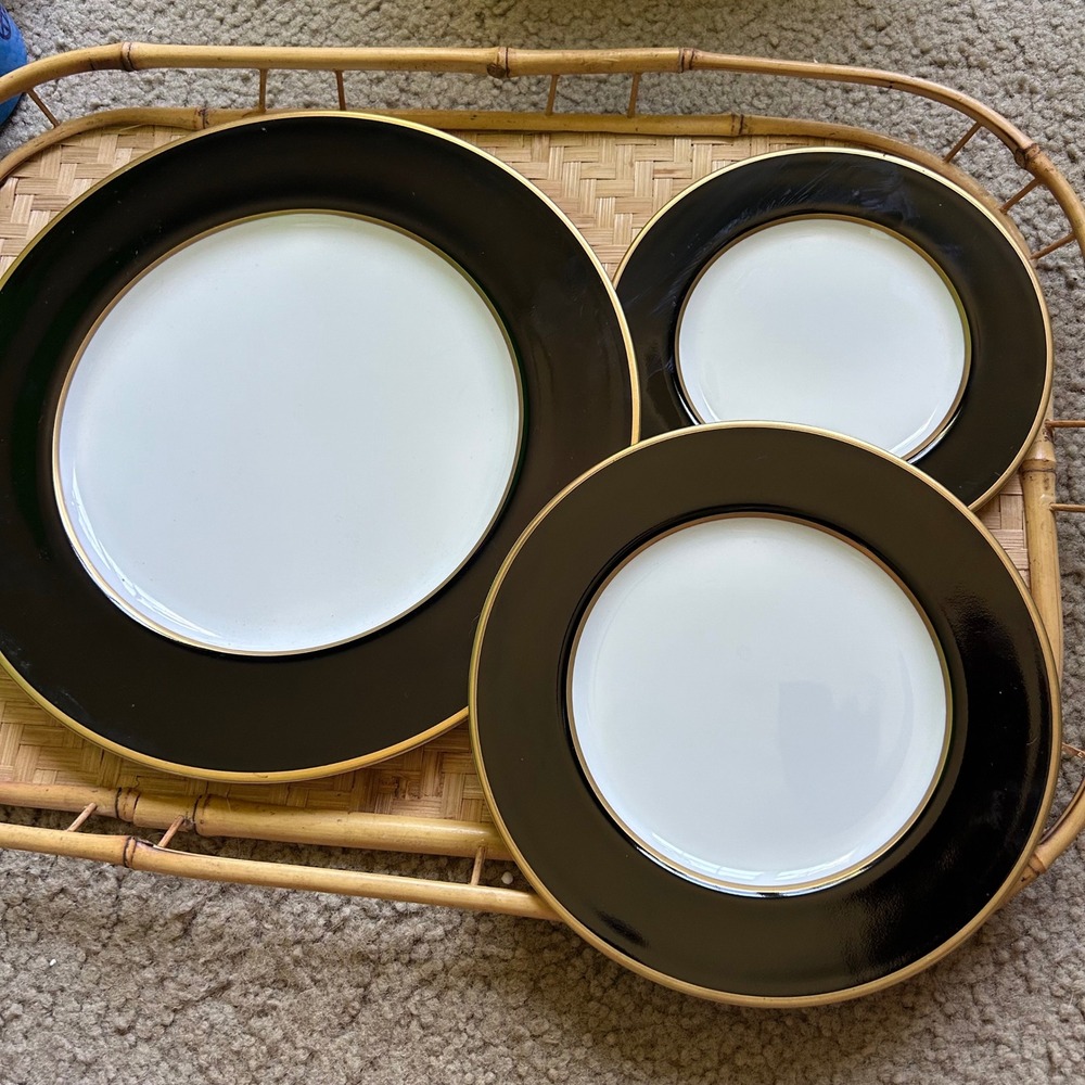 Mikasa Onyx A6700 Cathy Hardwick Bone China Plate Set Black Gold Trim Japan
